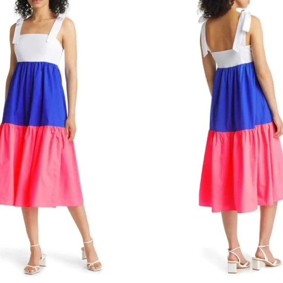 🌻NEW Lilly Pulitzer Anlee Colorblock Tiered Cotton Midi Dress - Picture 2 of 8